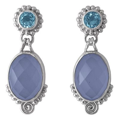 Faceted Blue Chalcedony and Swiss Blue Topaz Post Earrings