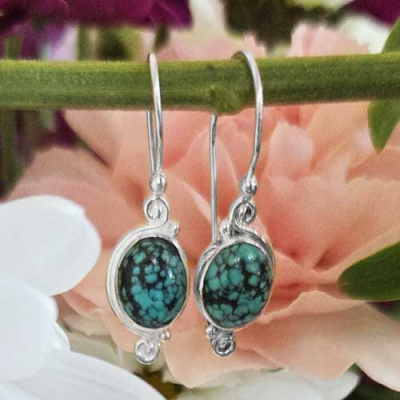 Sterling Silver Turquoise Oval Latch Back Earrings
