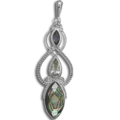 Iolite, Green Amethyst and Abalone Shell Pendant