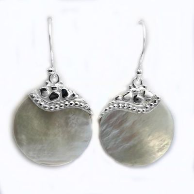 Round Mother of Pearl Shell Dangle Earrings