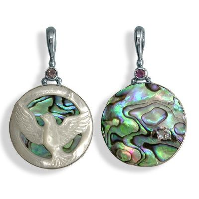 Mother of Pearl Dove Reversible Pendant with Paua Shell