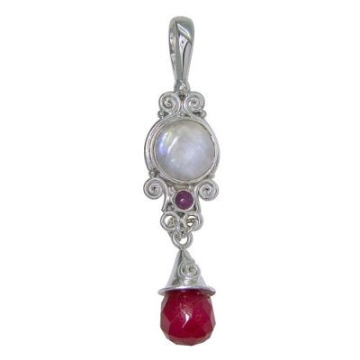 Red Opalite Drop Pendant with Rainbow Moonstone and Ruby