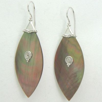 Brown Shell Marquis Latchback Earrings