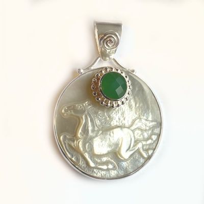 Mother of Pearl Horse Pendant with Chrysoprase
