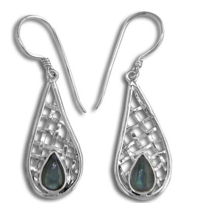Labradorite Earrings with Woven Sterling Silver