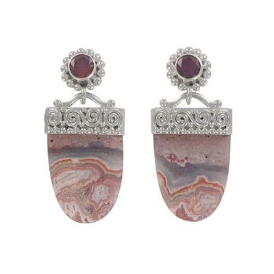 Mexican Crazy Lace Agate and Garnet Post Dangles