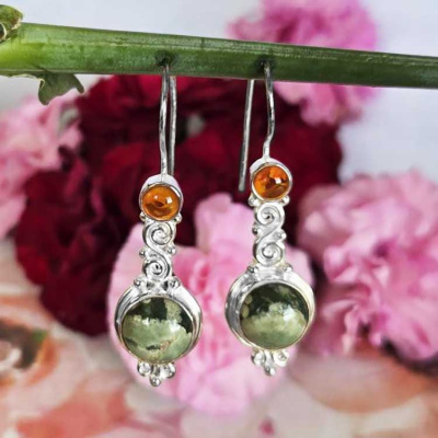 Rhyolite and Amber Earrings