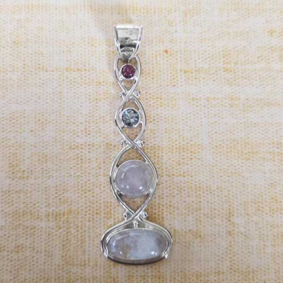 Sterling Moonstone Pendant with Tourmaline and Quartz (B)