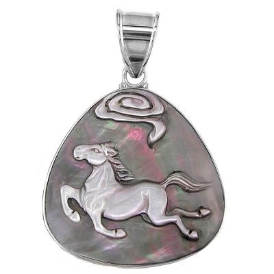 Gray Mother of Pearl Horse & Cloud Pendant