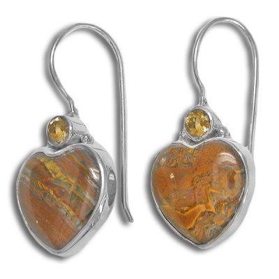 Tiger Iron Heart Earrings with Citrine