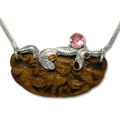 Tiger Eye Cat Necklace with Multi-Gemstones