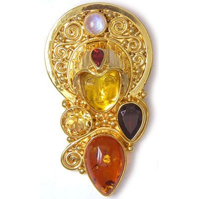 Amber Goddess Vermeil Pin Pendant