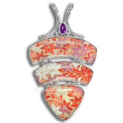 Sterling Japanese Painting and Amethyst Pendant