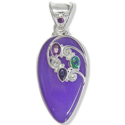 Lavender Aventurine ("Purple Jade") Multi Stone Silver Pendant