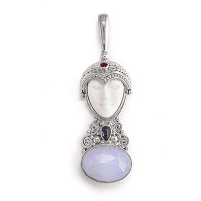 Goddess Pendant with Blue Chalcedony, Ruby and Iolite