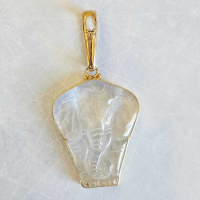 18K GOLD Crystal Elephant Pendant with Opal and Enhancer Bale
