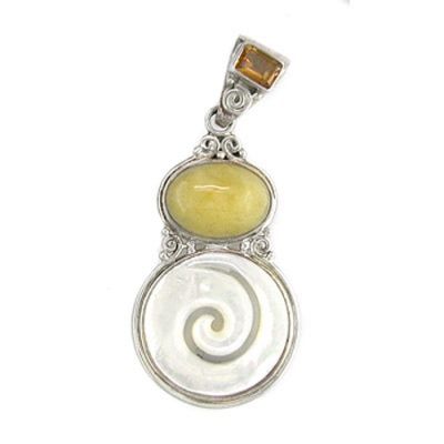 Mother of Pearl Swirl Pendant with Yellow Jasper and Citrine
