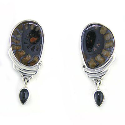 Ammonite & Black Star Dangle Earrings