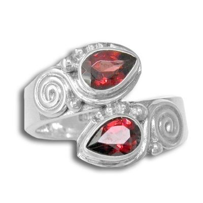Sterling Silver Faceted Garnet Bypass Ring