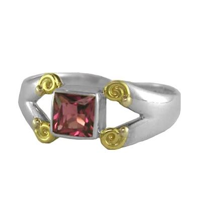 Pink Topaz Sterling Silver Ring with Vermeil Accents