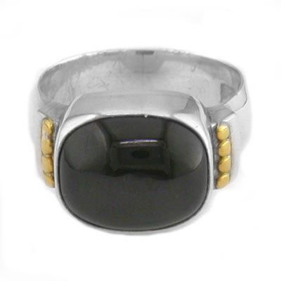 Black Star Silver Ring with Gold Accent
