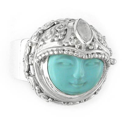 Turquoise Goddess Locket Ring with Rainbow Moonstone Ring
