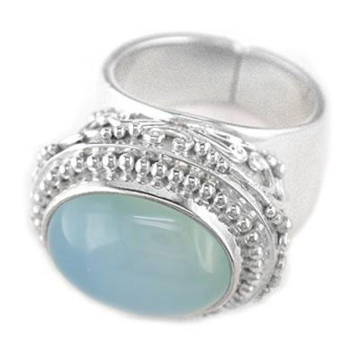 Ornate Ocean Blue Chalcedony Ring