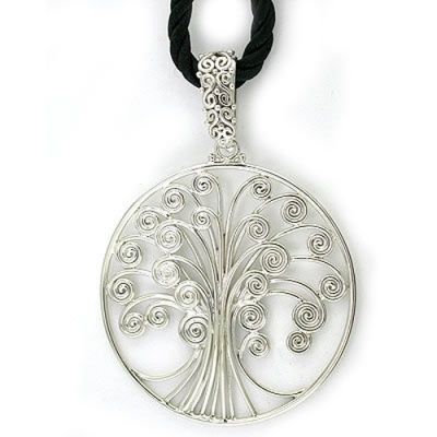 Sterling Silver Tree of Life Pendant with Black Silk Cord