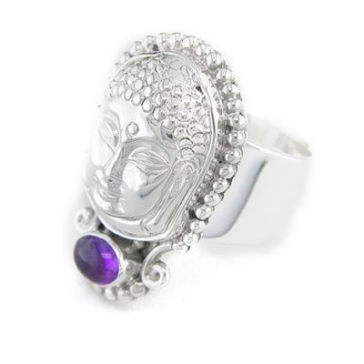 Repousse Buddha Ring with Cabochon Amethyst