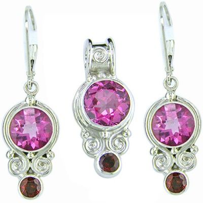 Passion Pink Topaz & Garnet Pendant & Earring Set