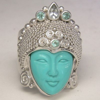 Turquoise Goddess Ring with Aquamarine and Apatite