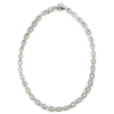 White Pearl Bead Necklace with Inliad Swarovski Crystals 16" + 2" Ext