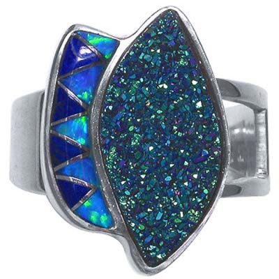 Caribbean Druzy, Lapis & Created Opal Inlay Ring