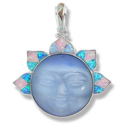 Blue Fiber Optic & Created Opal Goddess Pendant