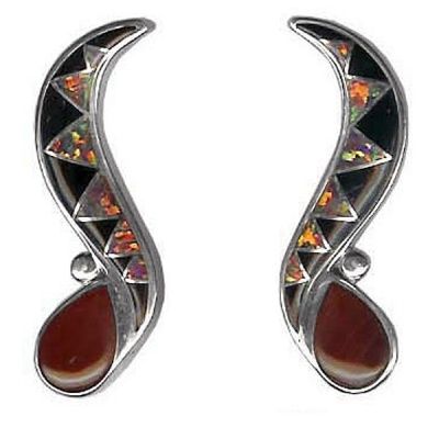 Onyx, Opal, Carnelian Inlay Post Earrings