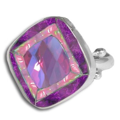 Sugilite, Rainbow Lavender Quartz & Cultured Opal Inlay Adjustable Ring