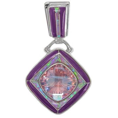 Sugilite, Rainbow Lavender Quartz & Cultured Opal Inlay Pendant