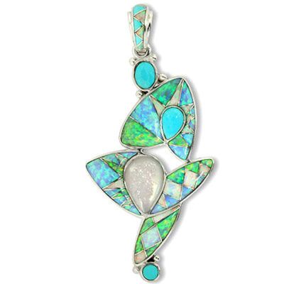 Opalized Window Druzy, Sleeping Beauty Turquoise & Created Opal Inlay Pendant