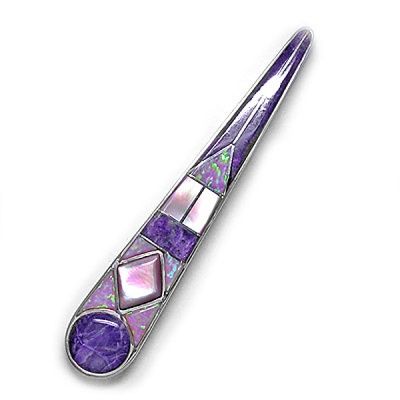 Sugilite, Opal and Shell Silver Inlay Pendant