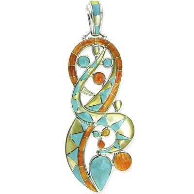 Spiny Oyster, Turquoise and Gold Shell Pendant