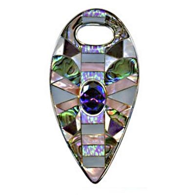 Inlaid Cultured Opal,Sugilite Shell & Quartz Pendant One-Of-a-Kind