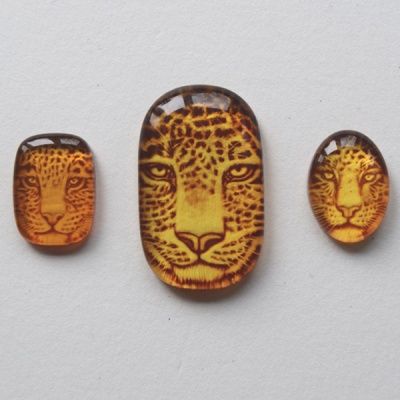 Hand-Carved Cherry Amber Jaguars Various Sizes Set of 3