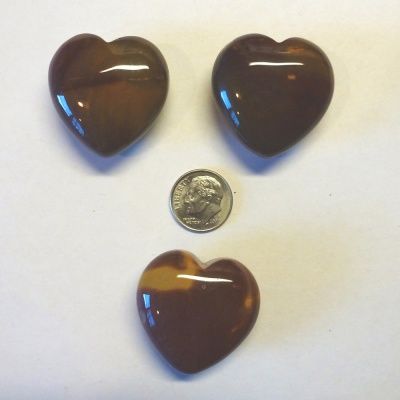Hand-Carved Mookaite Hearts Double Sided Puff 32mm Set of 3
