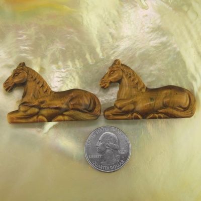 Offerings Sajen Two 34x50mm Horses Carved from Natural Tiger Eye