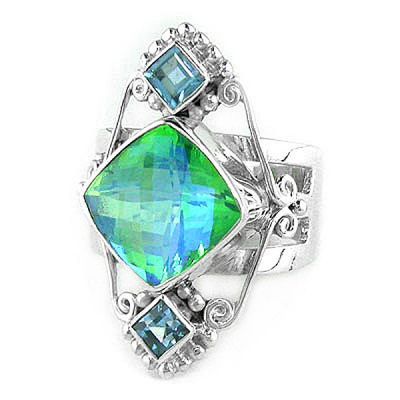 Ring with Caribbean Quartz and Blue Topaz