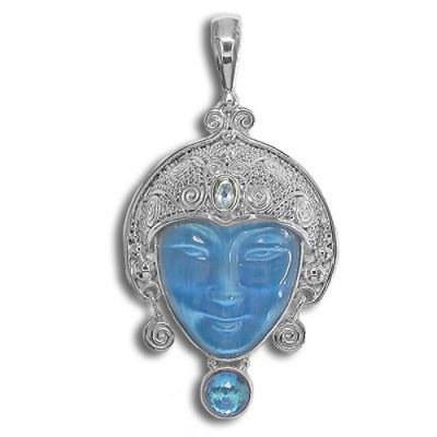 Blue Fiber Optic Goddess Pendant with Blue Titanium Backed Quartz