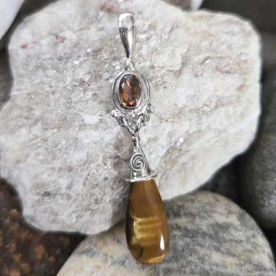 Tiger Eye Mango Topaz Pendant