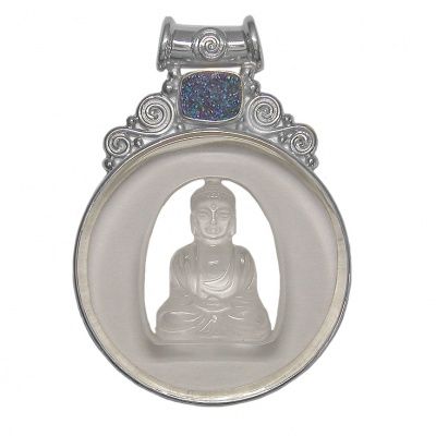 Crystal Buddha and Druzy Pendant