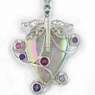 Dragonfly Pin-Pendant with Opalized Window Druzy and Multi-Gemstones