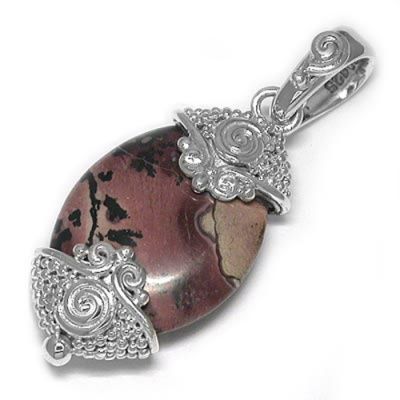 Pink Moss Agate Silver Pendant